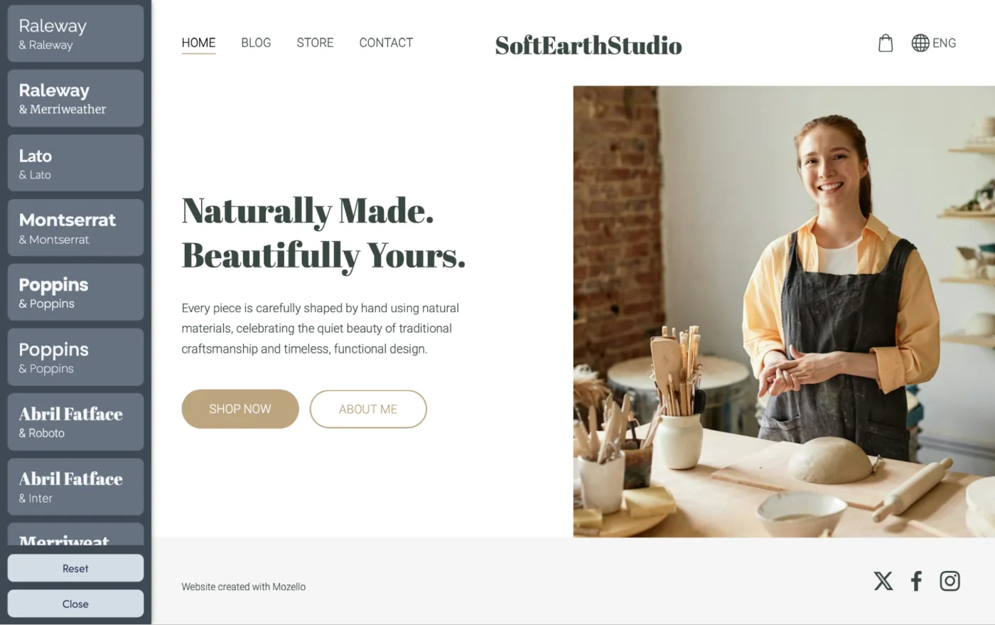 List of available font combinations in Mozello.