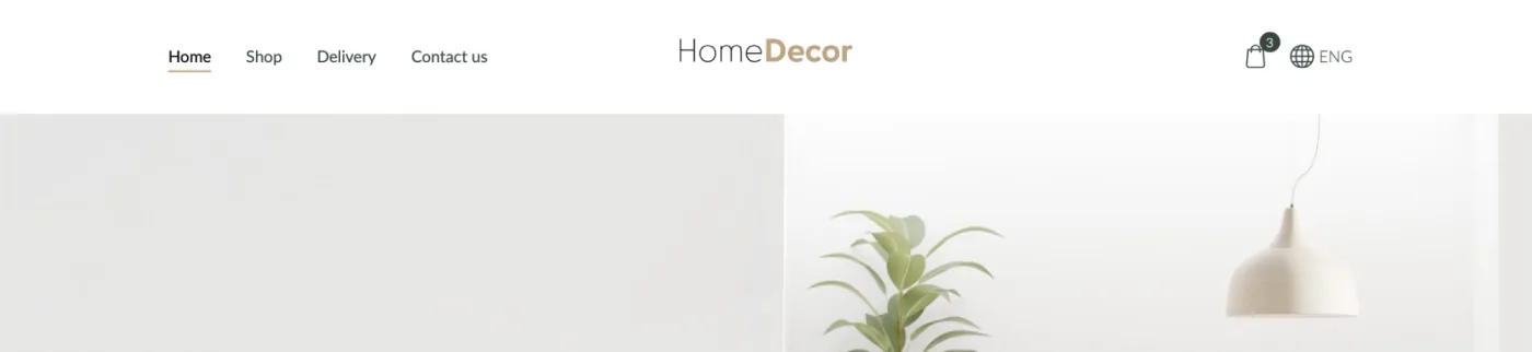 Website header layout with logo centered and menu on the left.