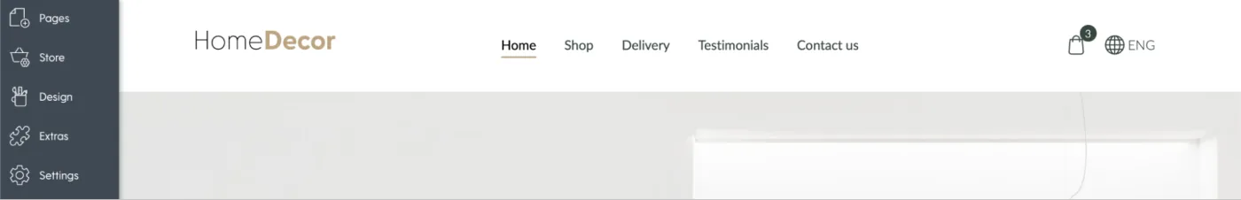 Website header layout with logo on the left and menu centered.