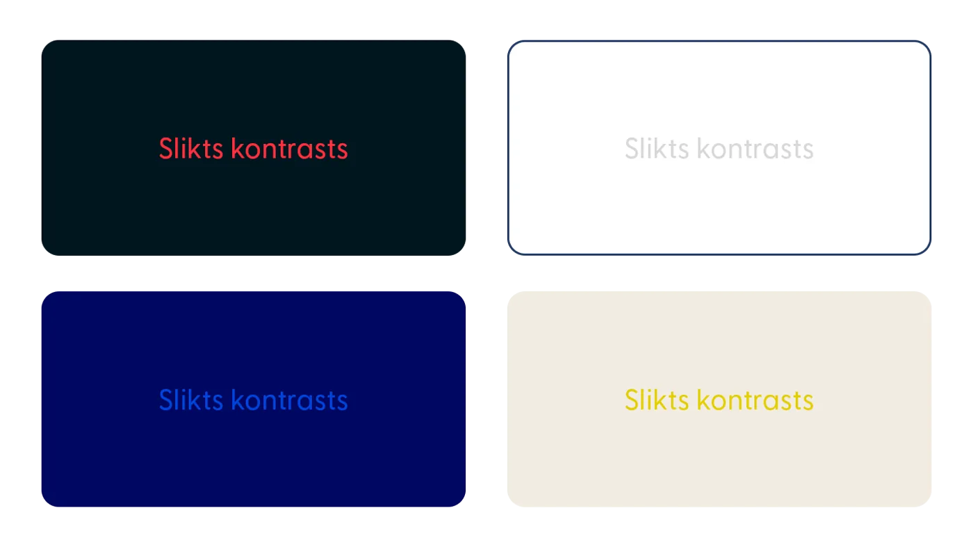 Teksta piemērs ar sliktu krāsu kontrastu, ko ir grūti izlasīt.