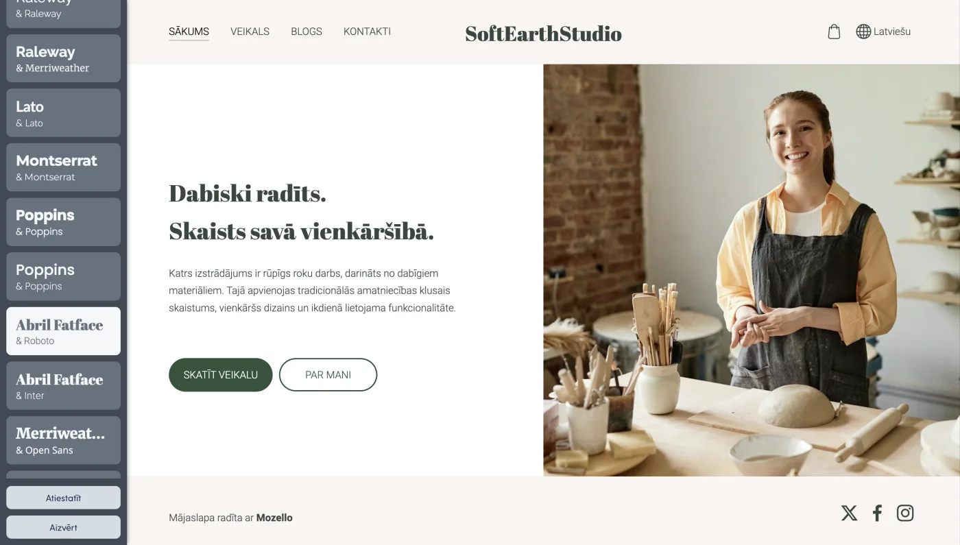 Mozello pieejamo fontu kombināciju saraksts.