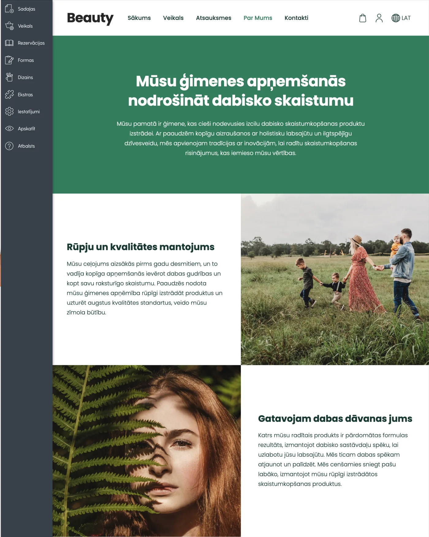 Mājaslapas piemērs, kas izmanto mozaīkas stila izkārtojumu.
