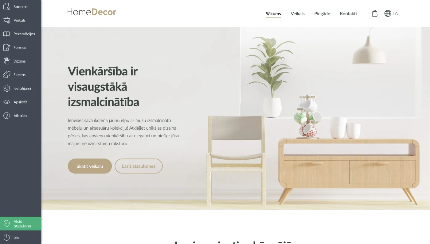 Piemērs, kas parāda labu vizuālo svaru mājaslapas izkārtojuma dizainā.