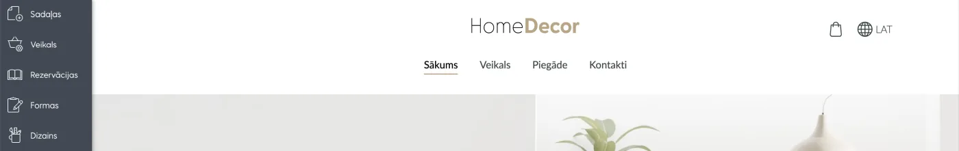Mājaslapas galvenes izkārtojums ar logotipu un izvēlni, abi centrēti.
