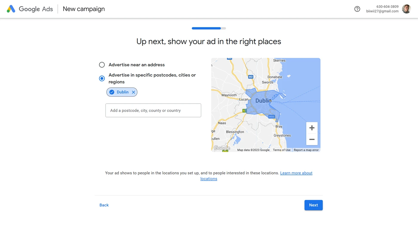Google Ads geographic area