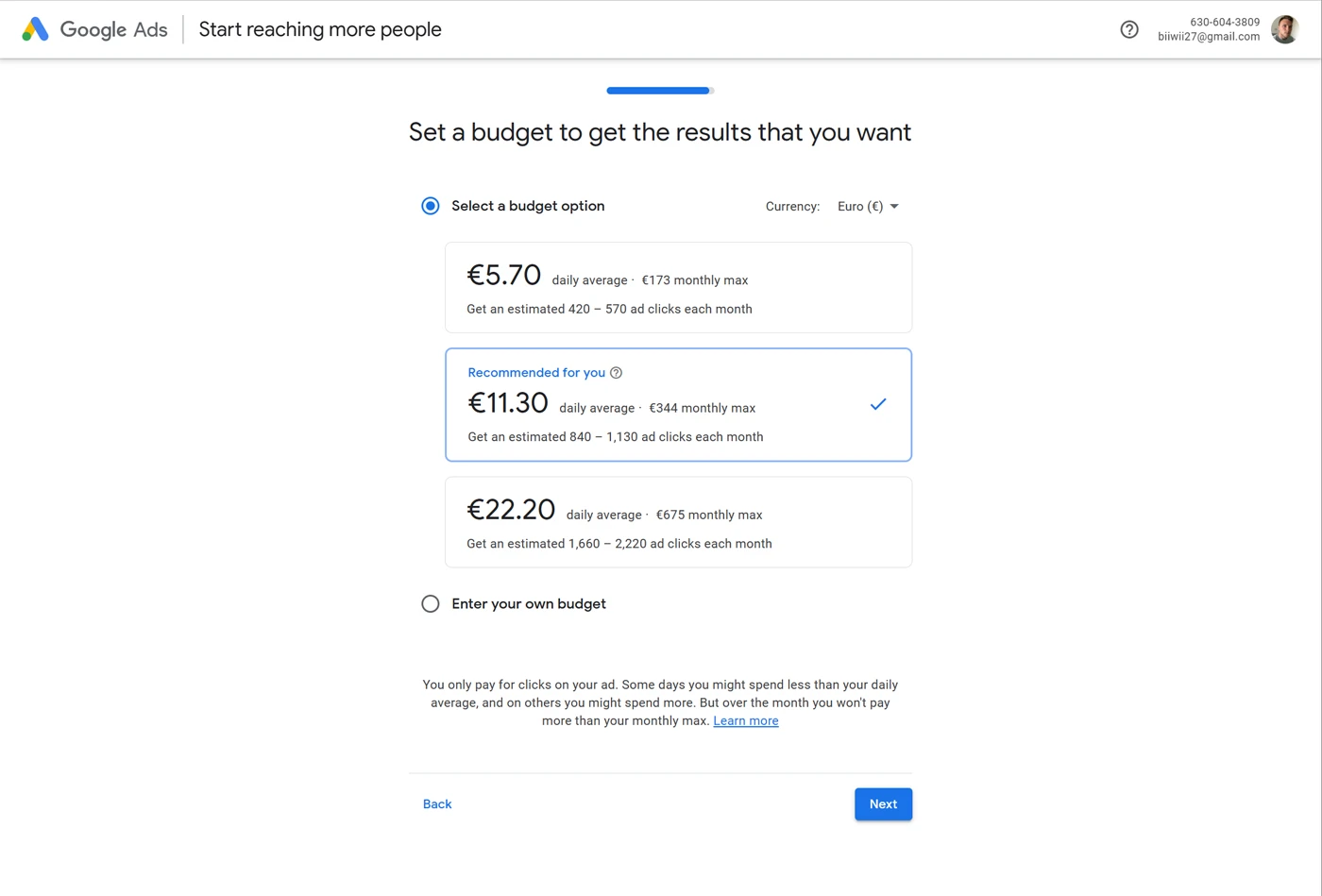 Google Ads campaign budget