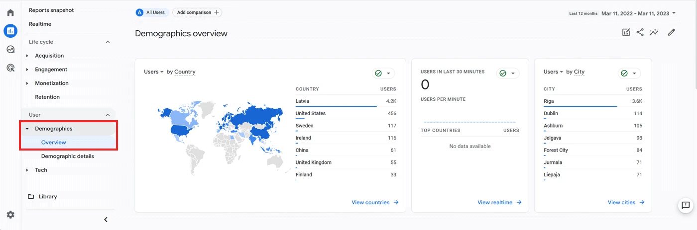 Google Analytics — demographics