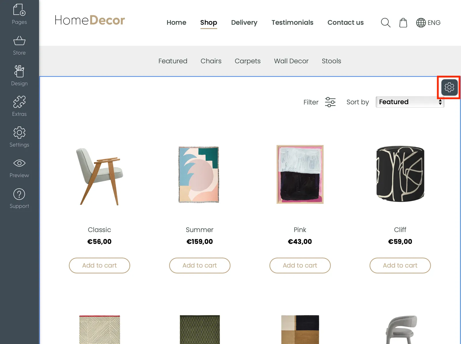 Editing the layout of your online store
