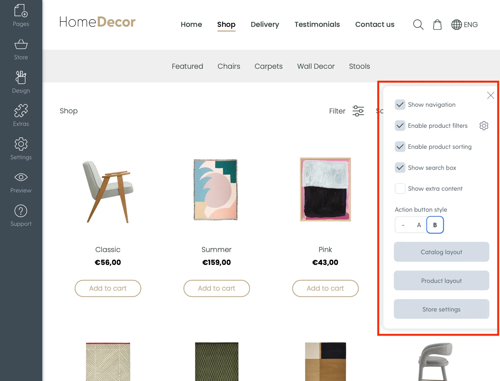 Editing the layout of your online store