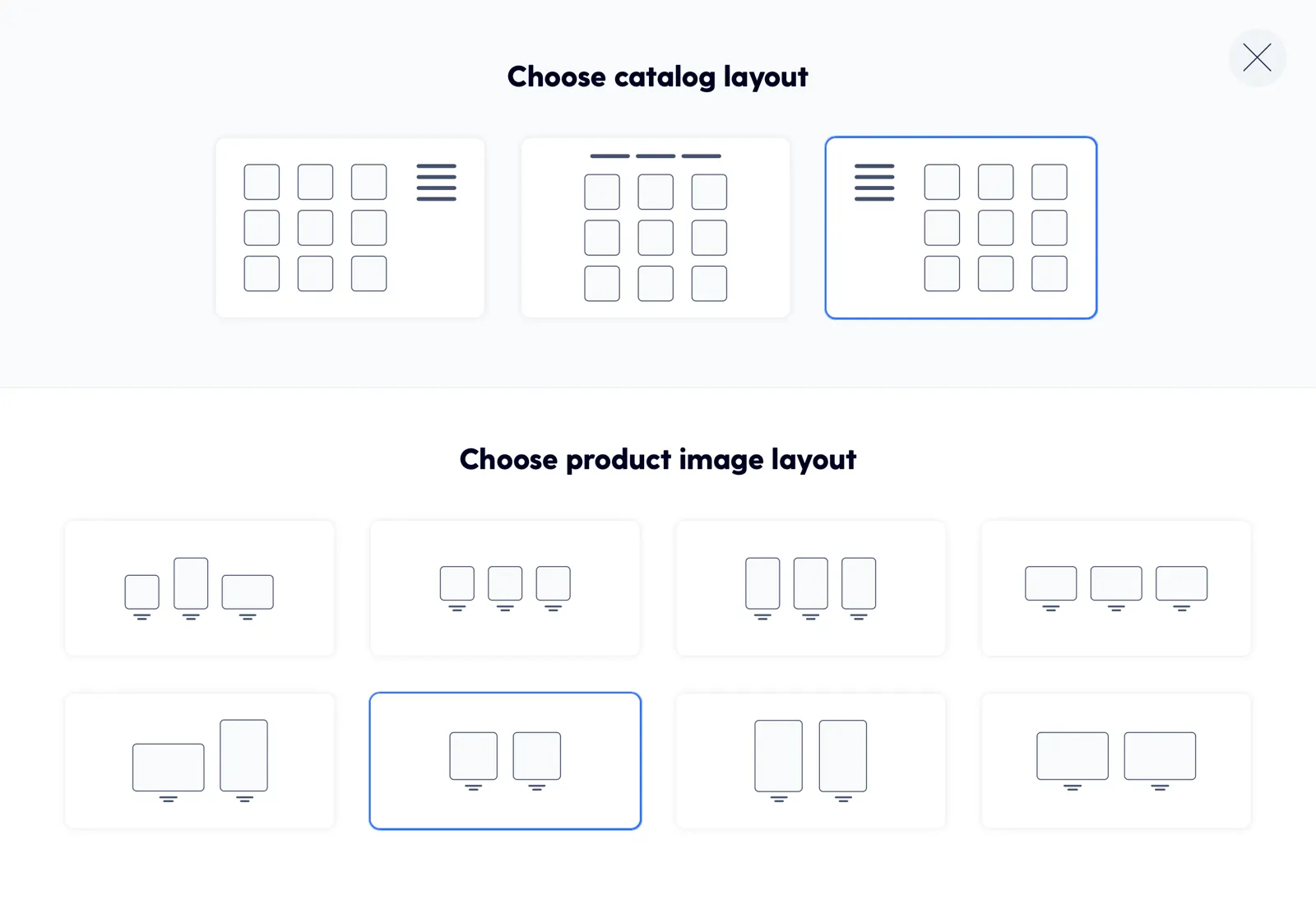 Online shop catalogue layout options