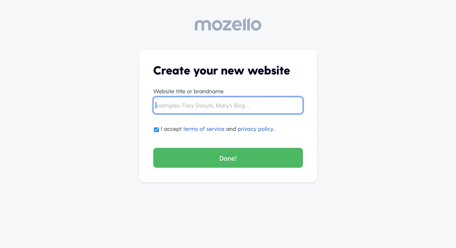 Mozello registration, entering your brand