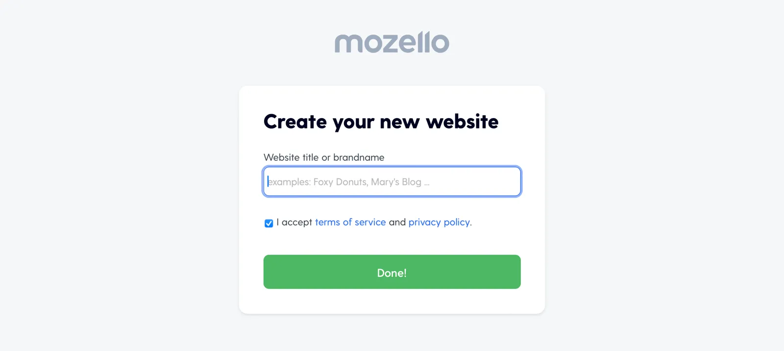 Mozello registration, entering your brand