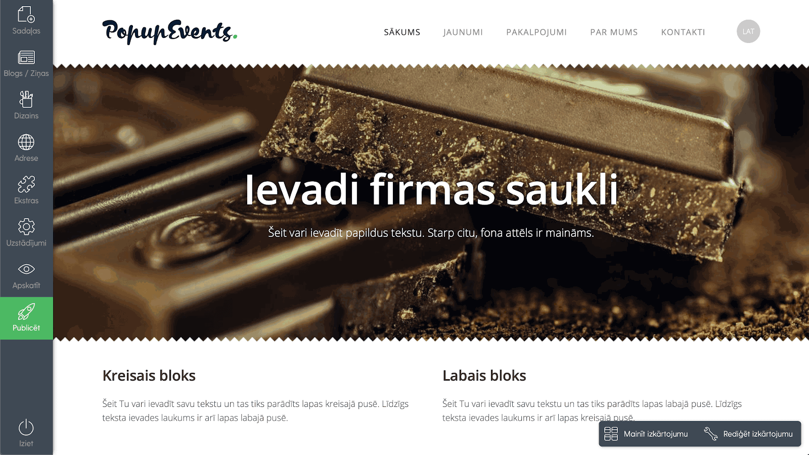 Pirmas lapas izveide