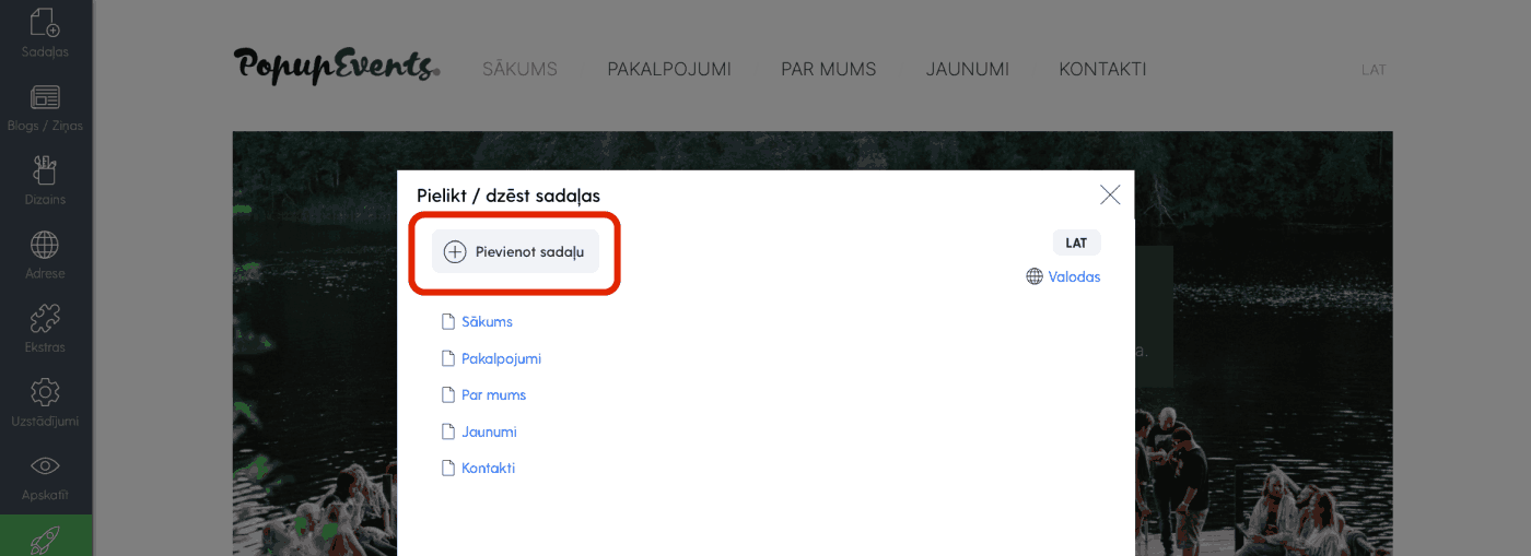 Mājaslapas sadaļu pārlūks