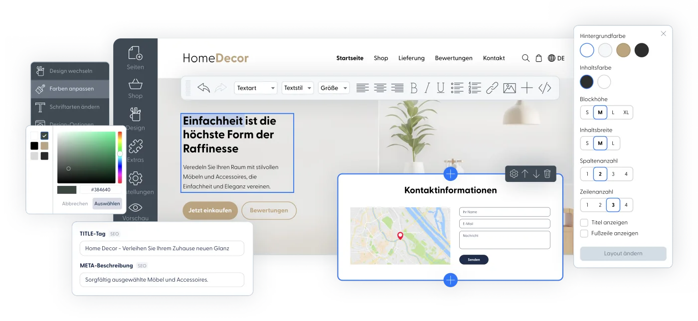 Screenshots der Website-Erstellung