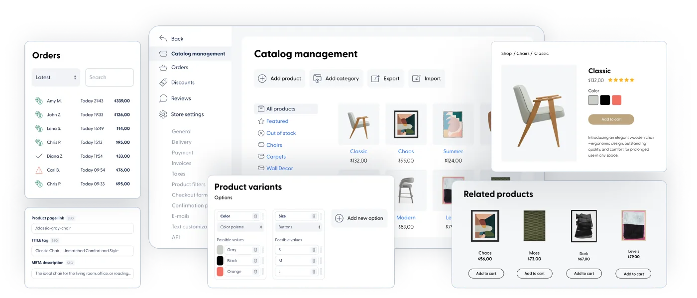 Online store builder, eCommerce platform screenshots
