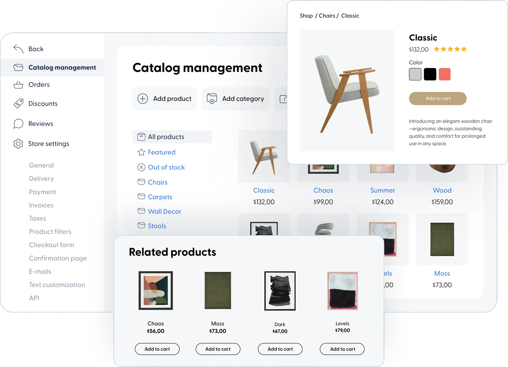 Mozello online store builder interface