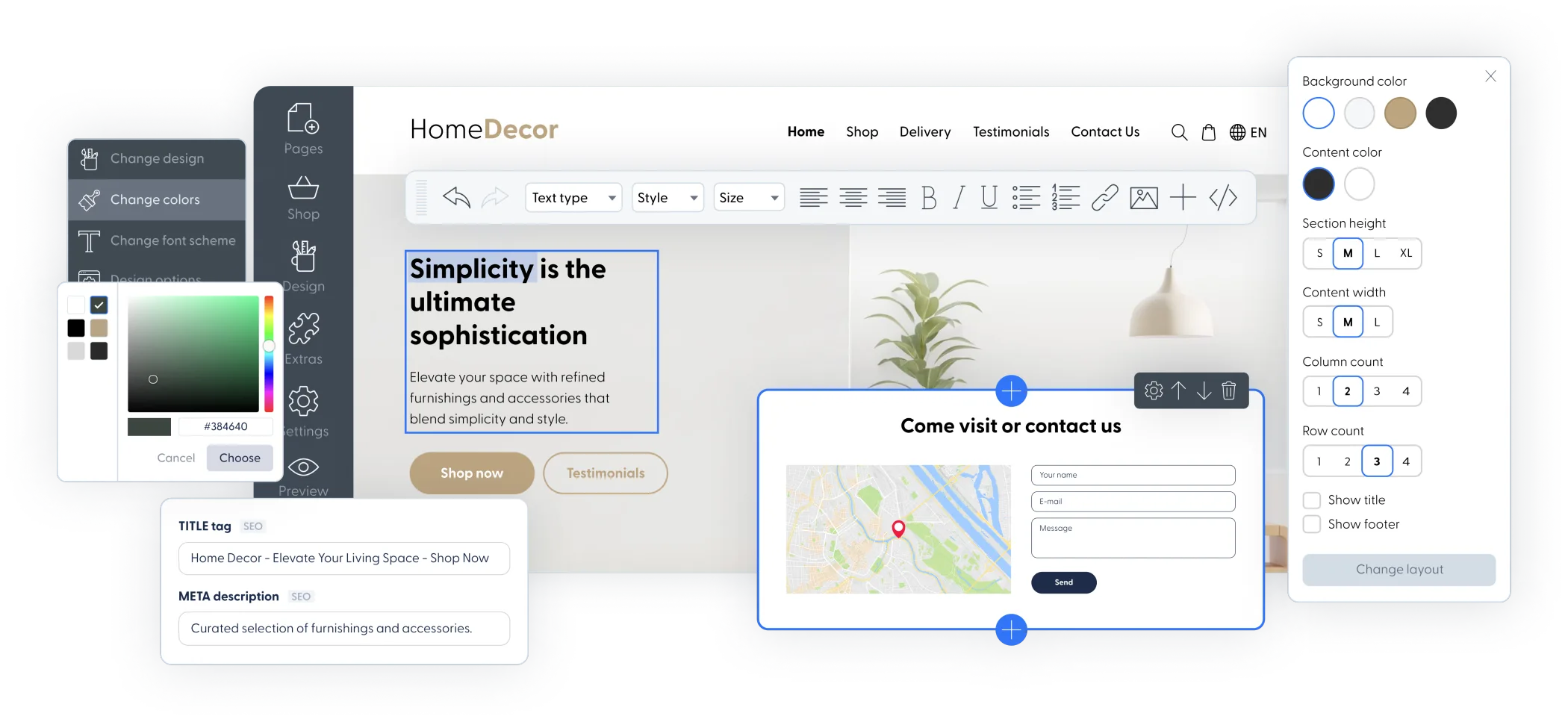 Mozello website builder interface