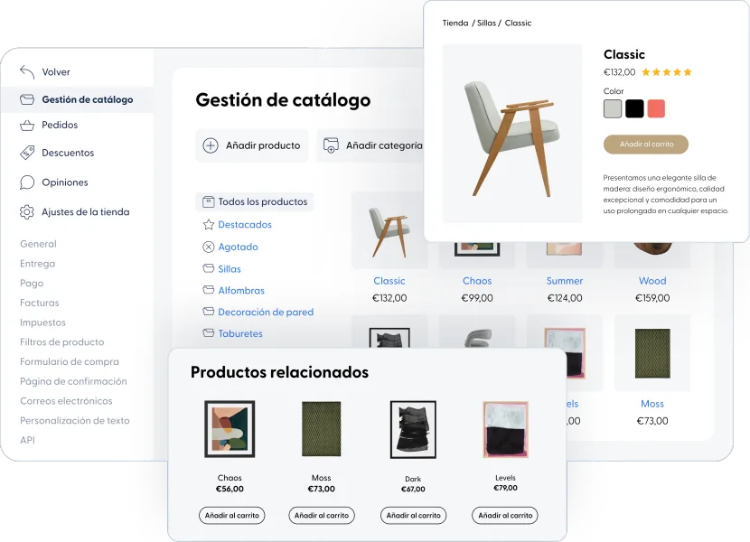 Capturas de la plataforma de tienda online