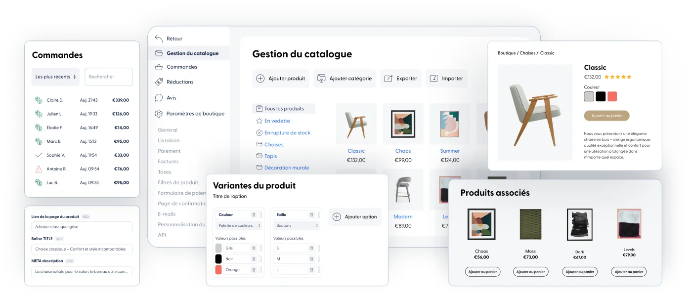 Captures d’écran de la plateforme e-commerce